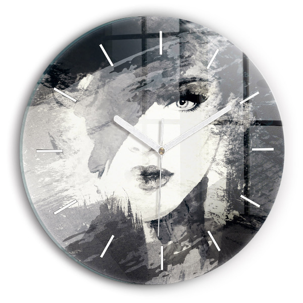 Wanduhr glas rund Frau - Aquarell