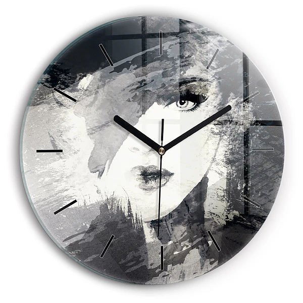 Wanduhr glas rund Frau - Aquarell