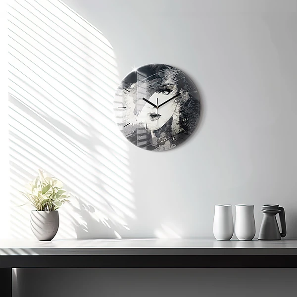 Wanduhr glas rund Frau - Aquarell