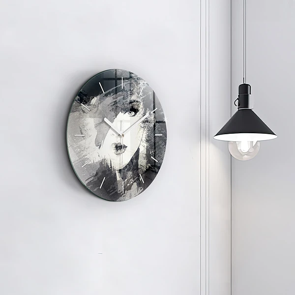 Wanduhr glas rund Frau - Aquarell