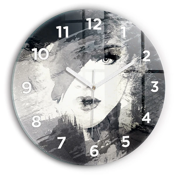 Wanduhr glas rund Frau - Aquarell