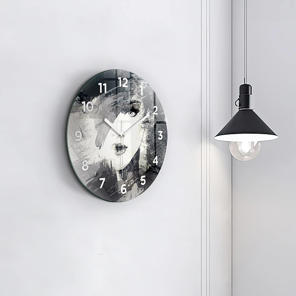 Wanduhr glas rund Frau - Aquarell