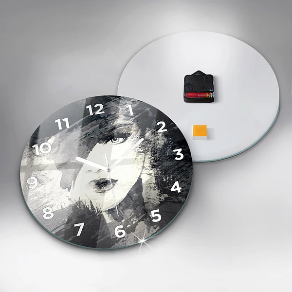 Wanduhr glas rund Frau - Aquarell