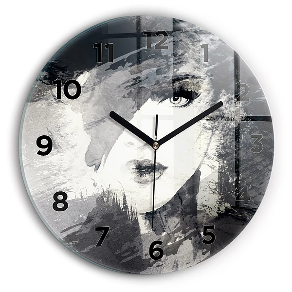 Wanduhr glas rund Frau - Aquarell