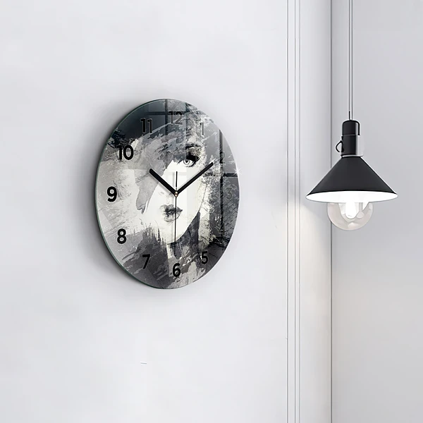 Wanduhr glas rund Frau - Aquarell