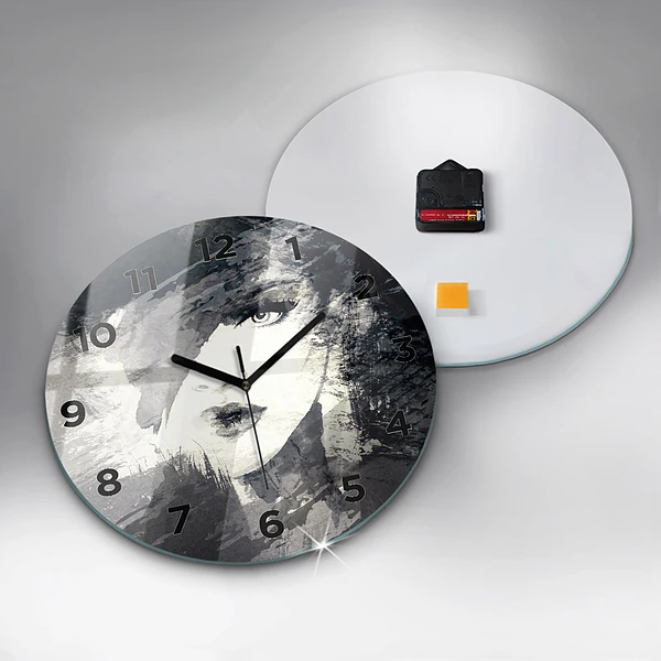 Wanduhr glas rund Frau - Aquarell