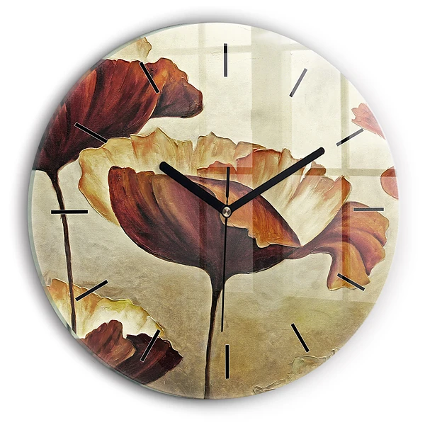 Wanduhr glas rund Gemalte Mohnblumen