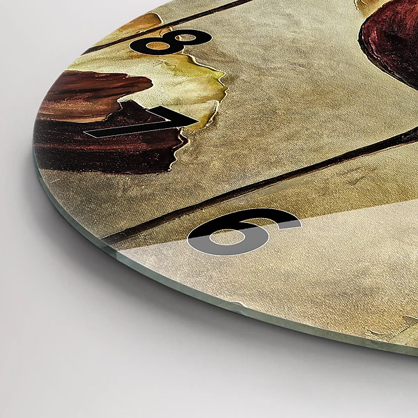 Wanduhr glas rund Gemalte Mohnblumen
