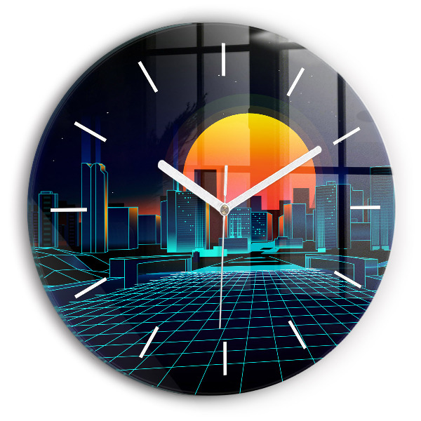 Wanduhr rund Cyberspace Stadt