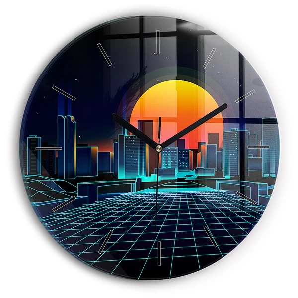 Wanduhr rund Cyberspace Stadt