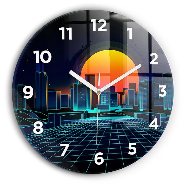Wanduhr rund Cyberspace Stadt