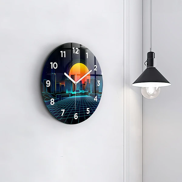 Wanduhr rund Cyberspace Stadt