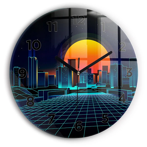 Wanduhr rund Cyberspace Stadt
