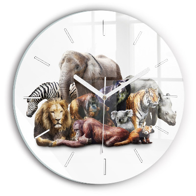 Wanduhr glas rund Wilde Tiere