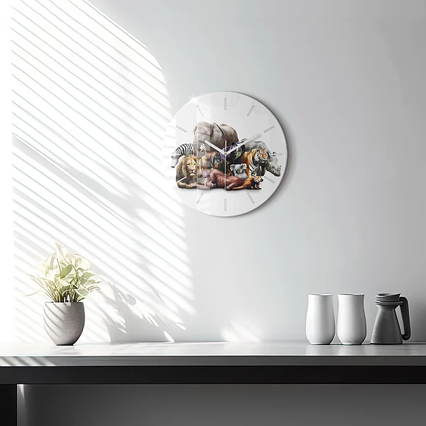 Wanduhr glas rund Wilde Tiere