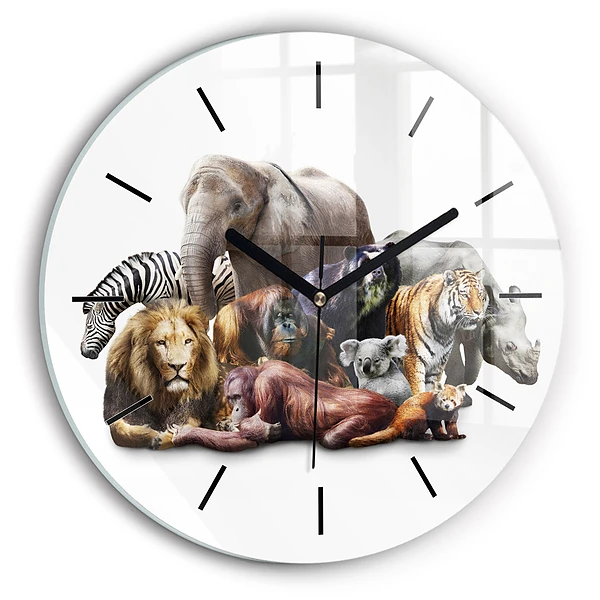Wanduhr glas rund Wilde Tiere