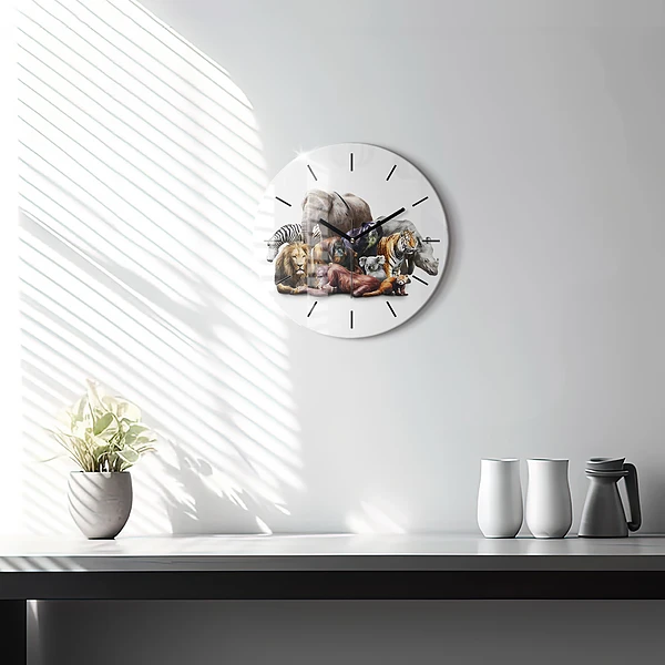 Wanduhr glas rund Wilde Tiere