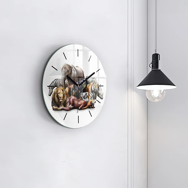 Wanduhr glas rund Wilde Tiere