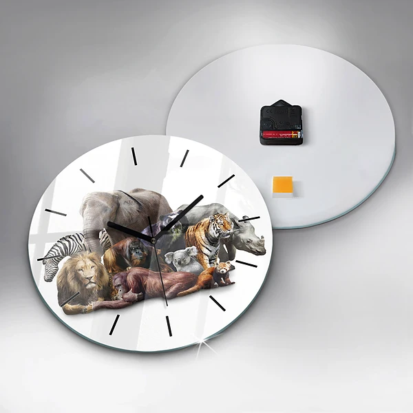 Wanduhr glas rund Wilde Tiere