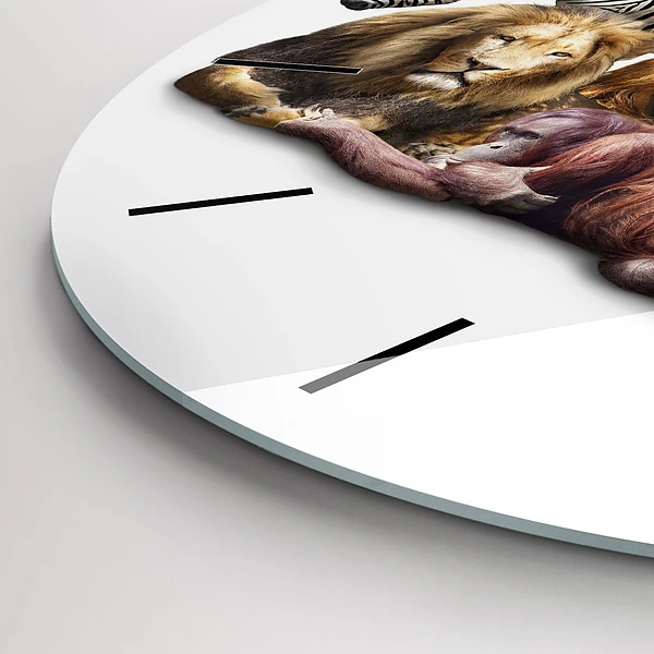 Wanduhr glas rund Wilde Tiere