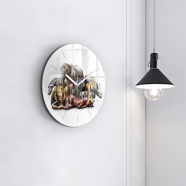 Wanduhr glas rund Wilde Tiere
