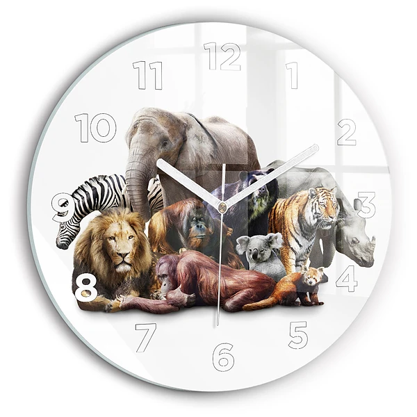 Wanduhr glas rund Wilde Tiere