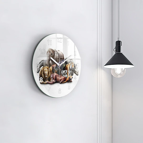 Wanduhr glas rund Wilde Tiere