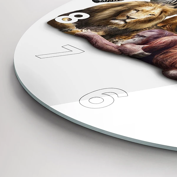 Wanduhr glas rund Wilde Tiere