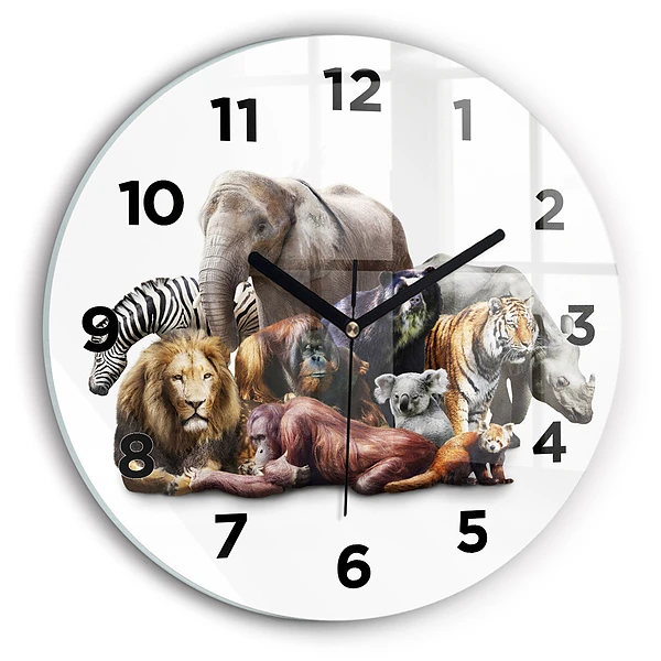 Wanduhr glas rund Wilde Tiere