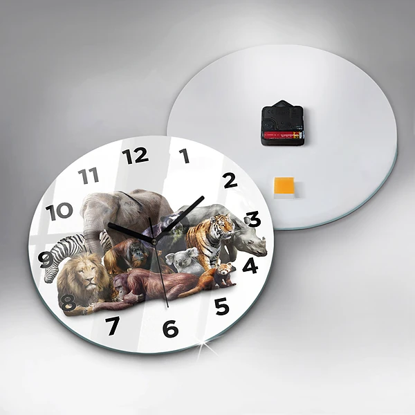 Wanduhr glas rund Wilde Tiere