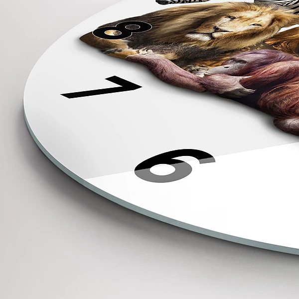 Wanduhr glas rund Wilde Tiere