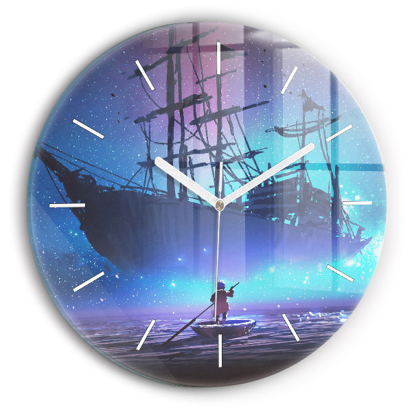 Wanduhr rund mit motiv Fantasie-Segelschiff