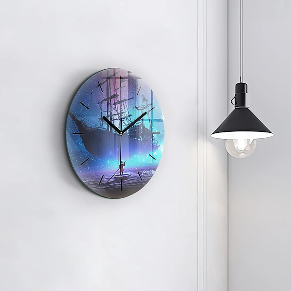 Wanduhr rund mit motiv Fantasie-Segelschiff