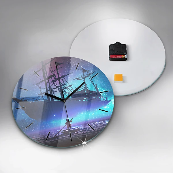 Wanduhr rund mit motiv Fantasie-Segelschiff
