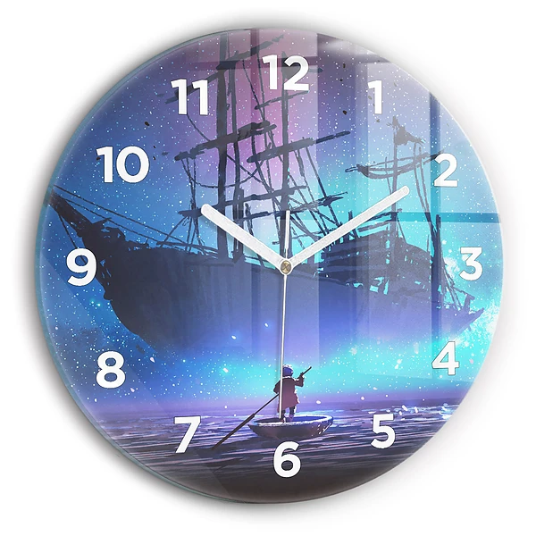 Wanduhr rund mit motiv Fantasie-Segelschiff