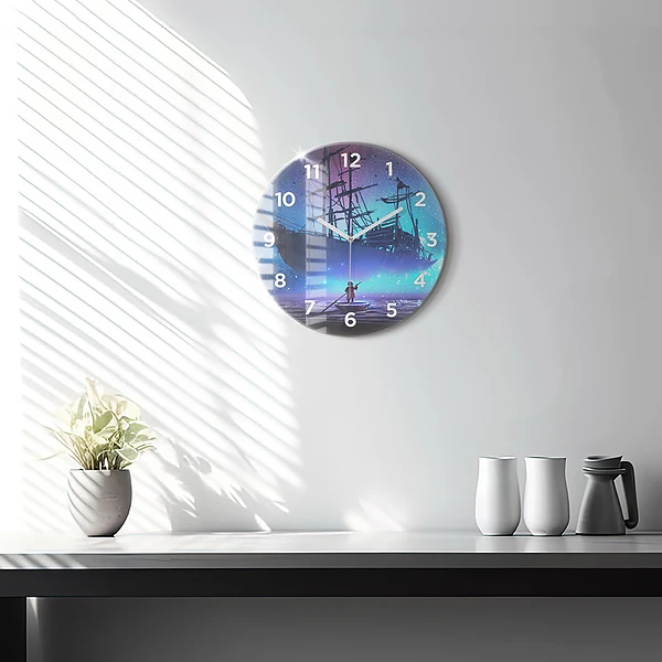 Wanduhr rund mit motiv Fantasie-Segelschiff