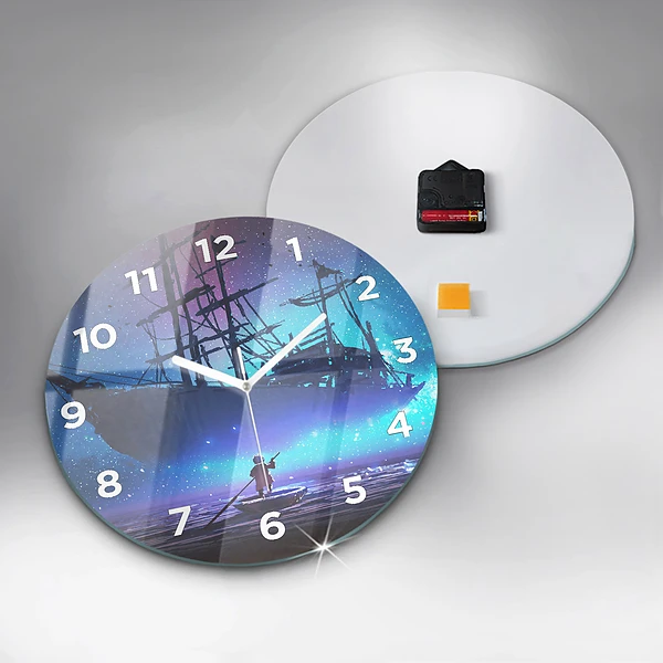 Wanduhr rund mit motiv Fantasie-Segelschiff