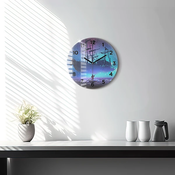Wanduhr rund mit motiv Fantasie-Segelschiff