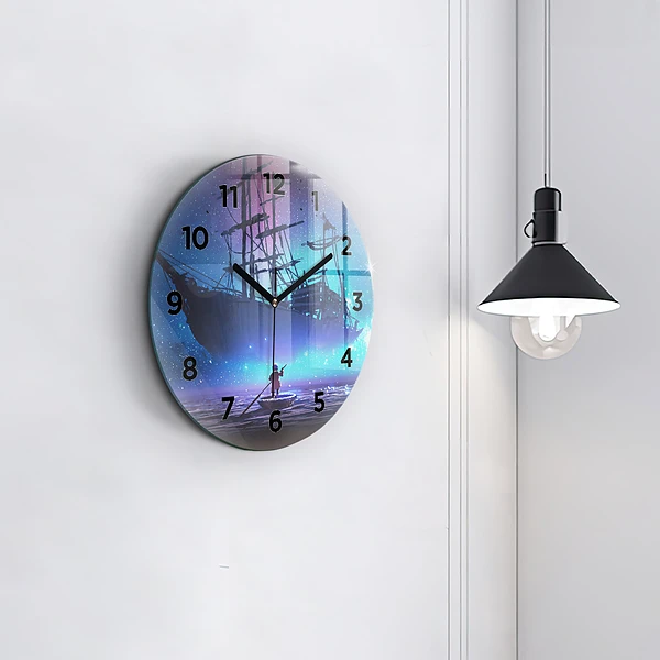 Wanduhr rund mit motiv Fantasie-Segelschiff