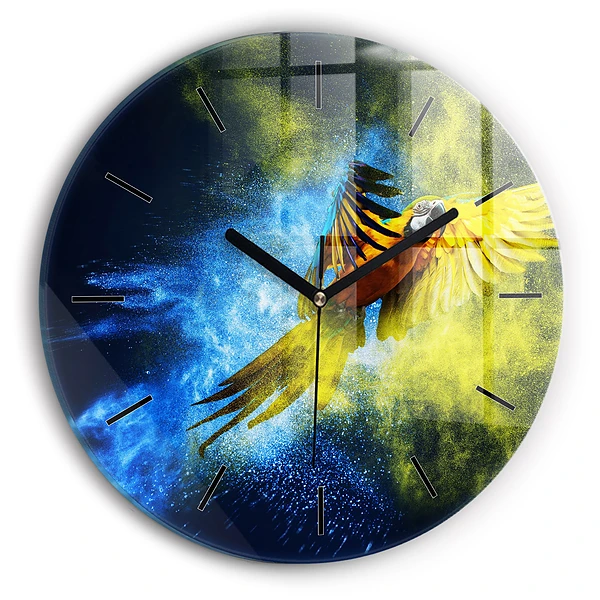 Wanduhr glas rund Bunter Papagei