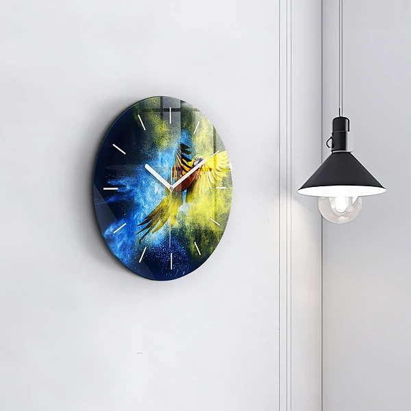Wanduhr glas rund Bunter Papagei