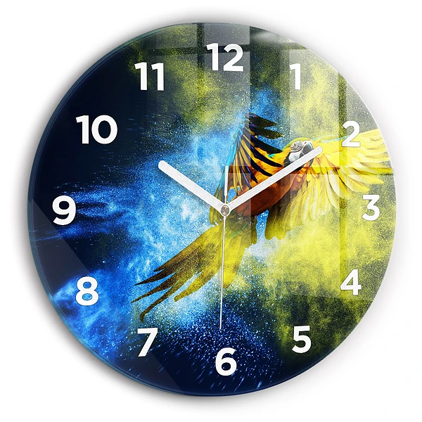 Wanduhr glas rund Bunter Papagei