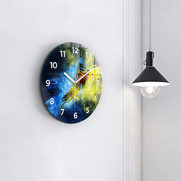 Wanduhr glas rund Bunter Papagei