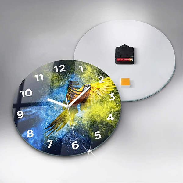 Wanduhr glas rund Bunter Papagei