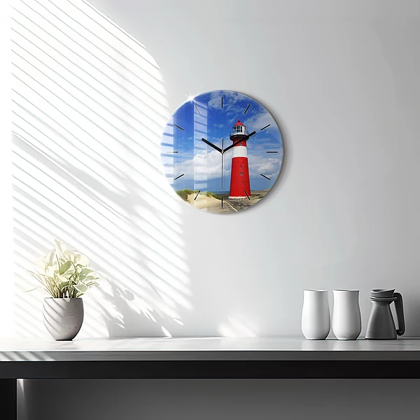 Wanduhr glas rund Leuchtturm