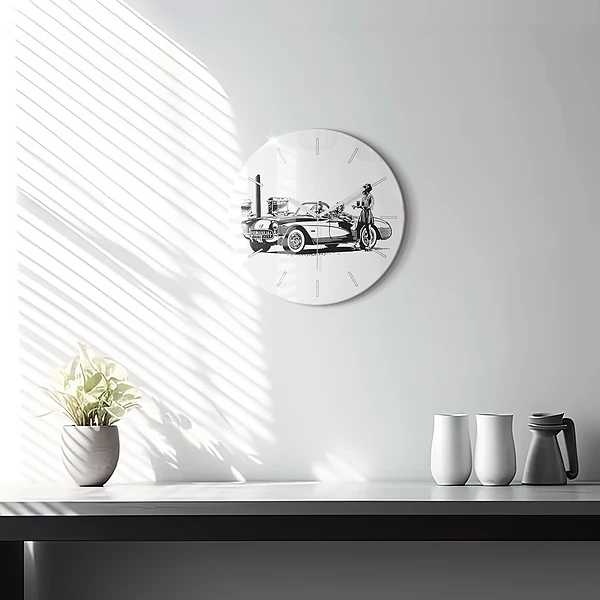 Wanduhr rund mit motiv Retro-Illustration