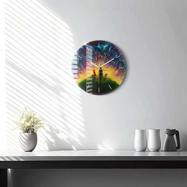 Wanduhr glas rund Abstrakter kleiner Prinz