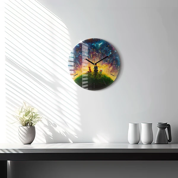 Wanduhr glas rund Abstrakter kleiner Prinz
