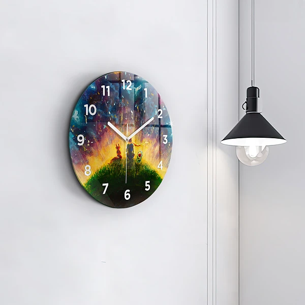 Wanduhr glas rund Abstrakter kleiner Prinz