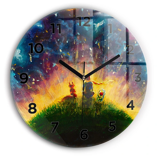 Wanduhr glas rund Abstrakter kleiner Prinz